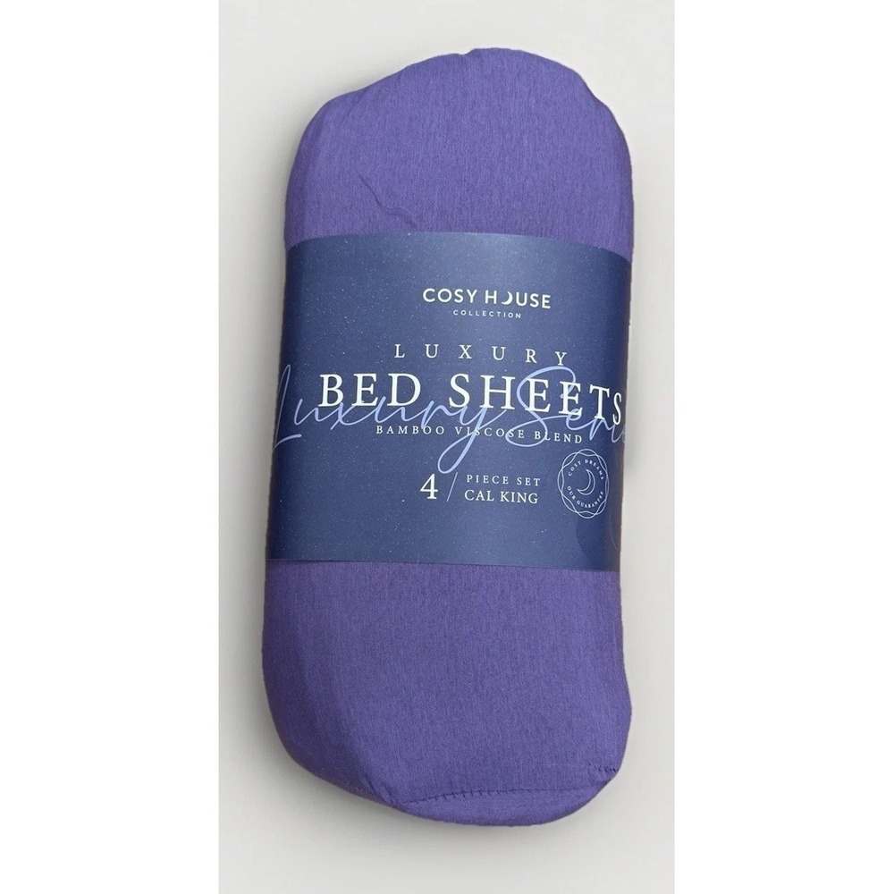 Cosy House Collection Bed Sheets Bamboo Viscose 4-Piece CAL KING - PURPLE